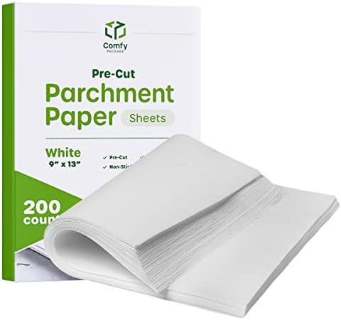 [9 x 13 Inch - 200 Count] Precut Baking Parchment Paper Sheets Non-Stick Sheets for Baking & Cooking - White