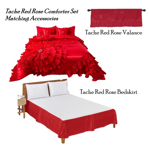 Tache Home Fashion Vehy4174-Q Ruffle Comforter Bedding Set, Queen, Red #TOP6