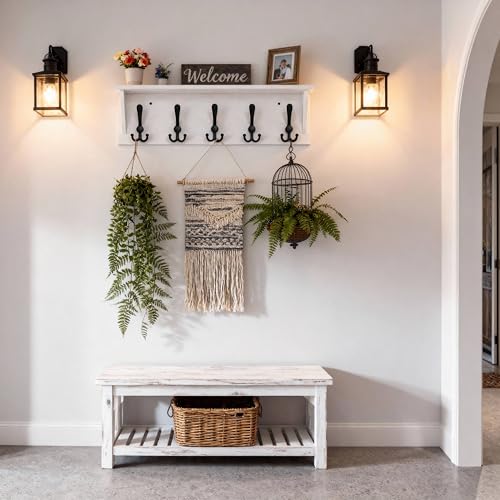 Dseap Wall Mounted Coat Rack Shelf - 24” Heavy Duty Entryway Wall Shelf with 5 Tri Hooks - Solid Pine Wood - for Entryway, Mudroom, Kitchen, Bathroom by Dseap - Used condition - Image 4