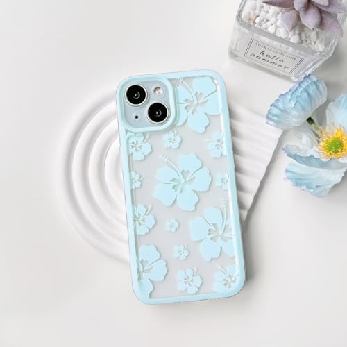 Lovmooful Compatible for iPhone 15 Case Clear Cute Floral Flower Hibiscus with Color Edge Design for Girls Women Soft TPU Shockproof Protective Girly for iPhone 15 Case-Blue by Lovmooful - Used condition - Image 2