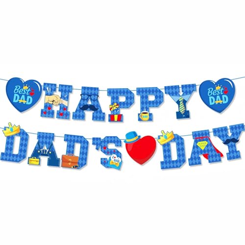 Fathers Day Party Decorations Happy Fathers Day Banner Bunting Garland Daddys Day Flag Hanging Sign Backdrop Supplies Dad Birthday Gifts from Daughter Son
