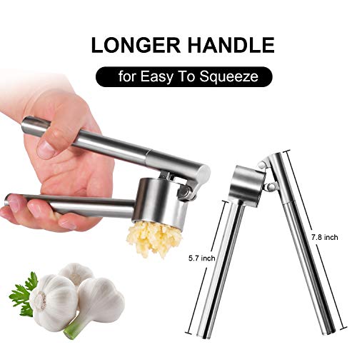 Mempedont Garlic Press Mincer - Update 304 Stainless Steel Garlic Crusher & Peeler Set, Larger & Longer Detachable, Heavy-duty, Rust Proof Garlic Mincer Design for Extracts More Garlic Paste Per Clove