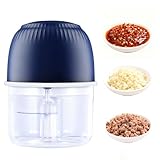 Electric Mini Food Chopper, Small Food Processor Garlic Grinder, Portable Cordless Vegetable Dicer, Kitchen Appliance Helper, for Nuts Onions Pepper Vegetable Meat (Blue)