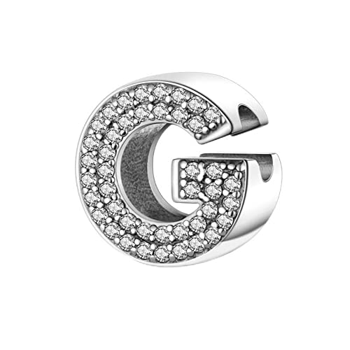BEEUVIP Ciondolo con Lettera G Dell'alfabeto in Argento Sterling 925 Charm Bead con A alla Z Pendente con Zirconia Cubica Compatibile con Pandora e Europei Bracciale Collane da Donna Stile C