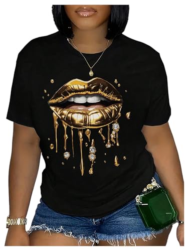 RoseSeek Womens Vintage Graphic Tees Crew Neck Short Sleeve T Shirts Y2k Streetwear Summer Tops Black Large