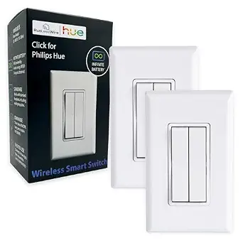 RunLessWire Click for Philips Hue – Battery-Free Wireless Smart Light Switch, 2 Pack