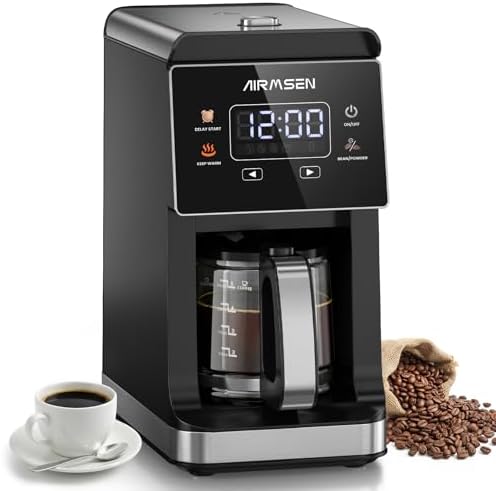 AIRMSEN Grind & Brew Coffee Maker with Built-in Grinder, Programm...