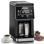 AIRMSEN Grind & Brew Coffee Maker with Built-in Grinder, Programmable Single Serve Coffee Maker - 5 Cup Capacity, 3 Grind Settings, Auto Keep Warm & Glass Carafe for Small Home and Office
