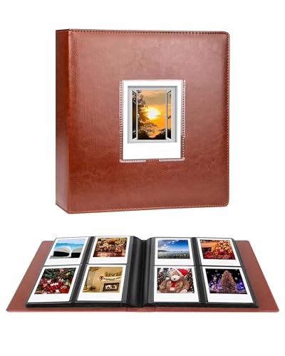 256 Pockets Large Photo Album for Polaroid i-Type/600/SX-70 Instant Photos, 3.5x4.25 Picture Book Fits Fujifilm Instax Wide 400/300 Film, Brown