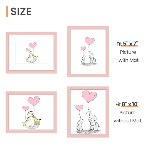 Image of upsimples 8x10 Picture Frame, Display Pictures 5x7 with Mat or 8 x 10 Without, Wall Hanging Photo Frames, Pink, 1 Pack