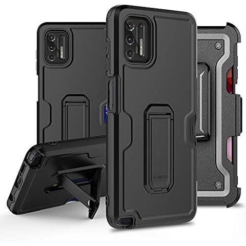 BEYOND CELL Compatible with Moto G Stylus 2021 (4G), Armor Kombo Kickstand Case with Belt Clip Holster, Hybrid Rugged Heavy Duty Shockproof Drop Protection Black Cover