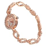 Toyvian Reloj de Cuarzo Analógico para Mujer Forma de Corazón y Pulsera Dorada, Incrustaciones de Gemas de Imitación, Adecuado para Ocasiones Formales y Casuales