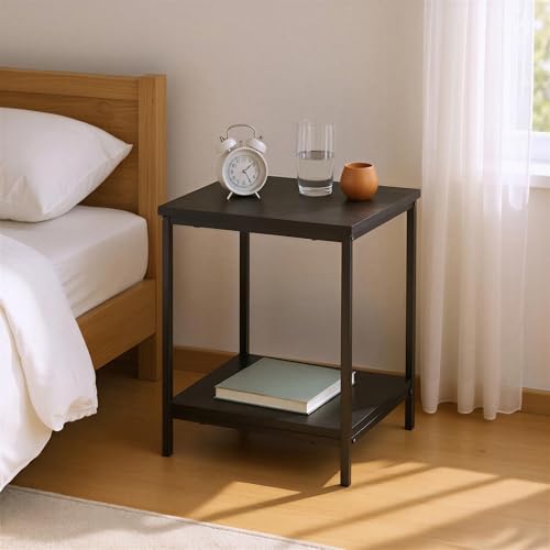 Miniatura 2 de Amazon Basics Mesa Auxiliar con Estante Inferior, Cuadrada, Mesita de Noche para Dormitorio, Mesa Auxiliar de Sala de Estar con Estructura de Acero, Fácil Montaje, 40cm x 40cm x 51cm, Negra