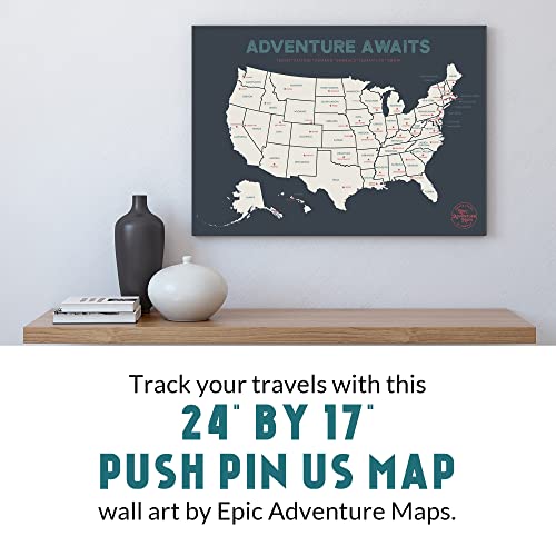 Epic Adventure Maps - The United States Push Pin Map 24" X 17" - Unframed Travel Map To Mark Your Travels Around The Usa - Multicolored Pushpins Included - Great Travel Gift (Grey) #TOP3