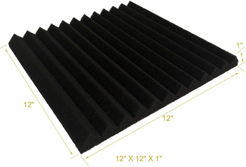 96 Pack Allxinlog Absorb the echo Acoustic Foam Panel Wedge Studio Soundproofing Wall Tiles 12" X 12" X 1" (96-BLACK)