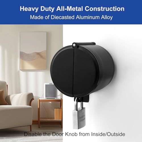 MOSECYOU Door Knob Locking Cover with Padlock, Heavy Duty All Metal Version, Adjustable Design, Lockout Device to Disable Doorknob, Prevents Turning & Block Keyhole Access, Safety for Child/Elderly - Thumbnail 2