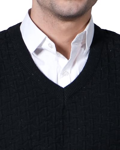Image of Men Woolen V-Neck Solid Plain Design Sleeveless Pullover Heavy Rainbow Fabric Winter Wear Pure Wool Cardigan for Men Fully Warm Pullover Free Sizes