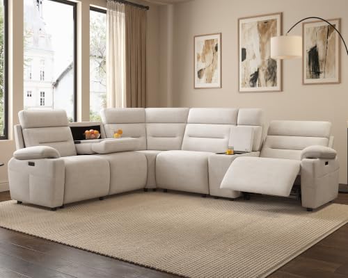 AMERLIFE L-Shaped Power Reclining Sectional Sofa for Living Room, Beige