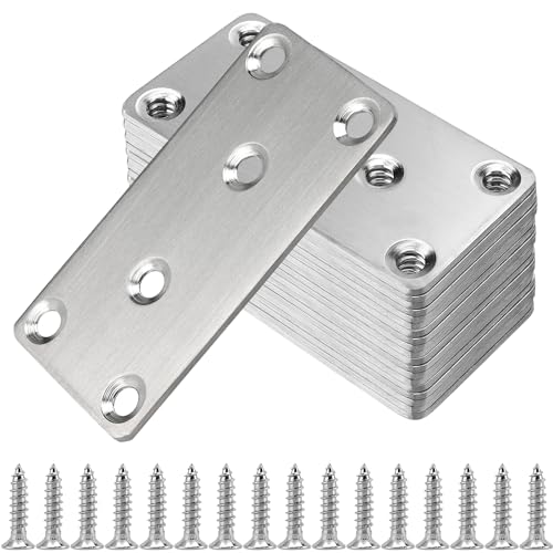 NAMYEUT 20 Pletinas Metálicas Planas Perforadas, 80 x 40 x 2 mm, Conectores Planos de Acero Inoxidable, Chapa Perforada, Escuadras Metálicas para Muebles de Madera