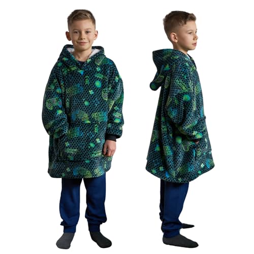 OHS Kids Hoodie Blanket, Super Soft Warm Fleece Oversized Hooded Blankets for Boys & Girls Gaming Design Pullover Wearable Blanket, One Size - Neon
