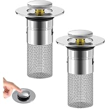 2PCS Bathroom Sink Drain Strainer,Pop Up Sink Drain Stopper Hair Catcher with Removable Stainless Steel Floor Drain Filter Basket,Universal Drain Plug Filter Replacement Bathroom Shower Sink Stopper