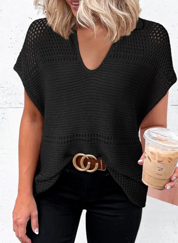 Dokotoo Womens Tops 2025 Summer Spring Casual V Neck Short Sleeve Sweater Crochet Tops Casual Dressy Blouses3