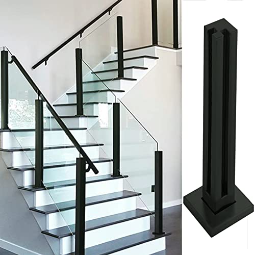 Serre-poteau carré en verre noir robuste pour balustrade en acier inoxydable pour panneau/clôture, système de poteaux d'angle, hauteur 85 cm, idéal pour...
