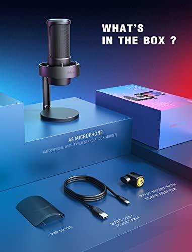FIFINE mikrofon PC USBC, mikrofon do streamingu gier, studia podcastów, mikrofon USB PS4 PS5 MAC, mikrofon ze sterowaniem RGB, przełącznik wyciszenia, gniazdo słuchawkowe, filtr pop - A8