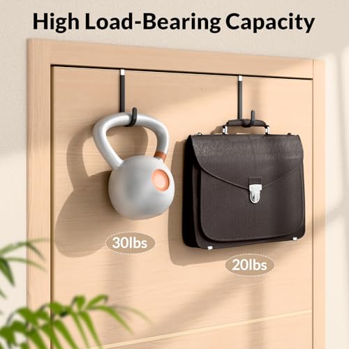 CEHIFIA Over The Door Hooks 4 Pack, Heavy Duty Door Hanger Hooks for Towels, Coats & Bags, Stainless Steel Over Door Hook Hanger for Bathroom, Bedroom & Closet, Fits Doors Up to 1.4" Thick by CEHIFIA - Used condition - Image 4