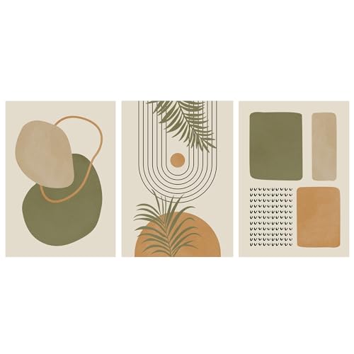 MAIGO 3PCs A4 Boho Canvas Wall Art - Plant Wall Decoration for Living Room Bedroom Bathroom Kitchen, Abstract Canvas Wall Art, Set of 3 Wall Art, Green Nature Pictures Artwork Decor Paintings