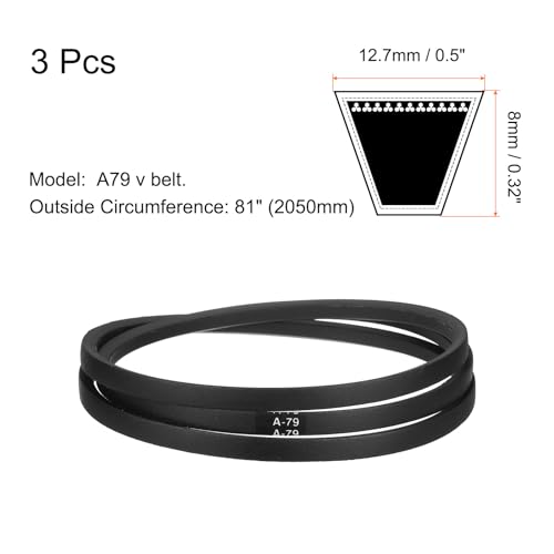 Image of uxcell 3pcs A79 or 4L810 Classic Wrapped Rubber V-Belt, 79 inch(2000mm) Inside Circumference, A Profile V Belt