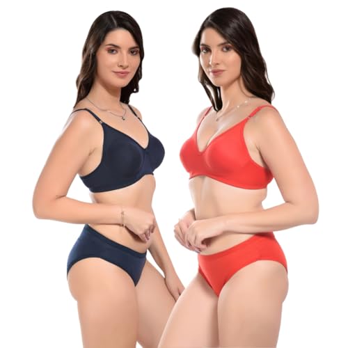 Image of SGC Women Cotton Blend Lingerie Set||Lightly Padded Wirefree Bra & Panty Set||Bridel Set for Women & Girls