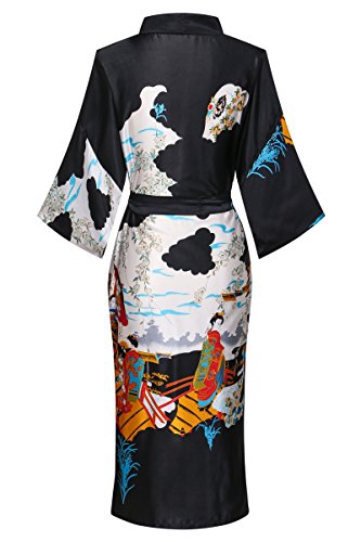 Valennia Women Long Silky Bathrobe Satin Kimono Robe Floral Printed Dressing Gown Sleepwear #TOP1