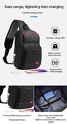 Sling Bag For Mens Crossbody Bag, Lightweight Chest Bag Sling Backpack With Usb Charging Port For Walking Hiking (Black) #TOP5