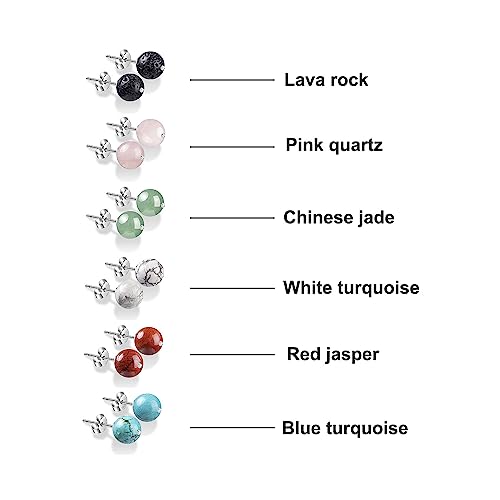 6 Pairs Healing Energy Natural Gemstones 8Mm Ball Earring Studs For Girls Women Birthday Gift For Her. #TOP1
