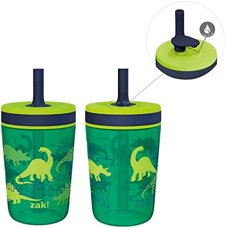 Zak Designs Kelso 15 oz Tumbler Set, (Dino Camo) Non-BPA Leak-Proof Screw-On Lid with Straw Made of Durable Plastic and Silicone, Perfect Baby Cup Bundle for Kids (2pc Set)
