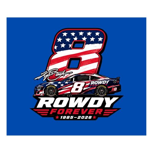 Kyle Busch Rowdy Forever Sticker, 5 Inch Vinyl Racing Decal, Number 8 Patriotic Race Car Sticker for Cars, Laptops, Tumblers, Coolers and Bumpers