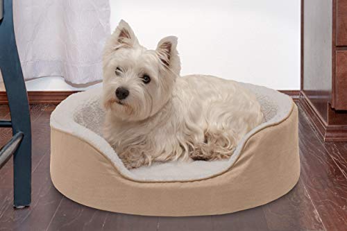 Furhaven Orthopedic Dog Bed For Medium/Small Dogs W/ Removable Washable Cover, For Dogs Up To 18 Lbs - Sherpa & Suede Oval Lounger - Clay, Medium #TOP2