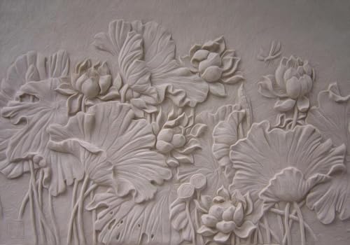 CLVIUJLBKLKSDD Papel Pintado Fotográfico Motivos Florales En Relieve 150cmx105cm Paisaje Con Hojas De Loto En Relieve Blanco Fotomurales Tapiz Decoración Dormitorio Sala Estar Papel Pintado
