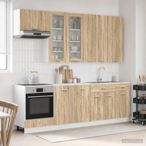 HengCaDa Lyon 8-Piece Sonoma Oak Wood Composite Kitchen Unit