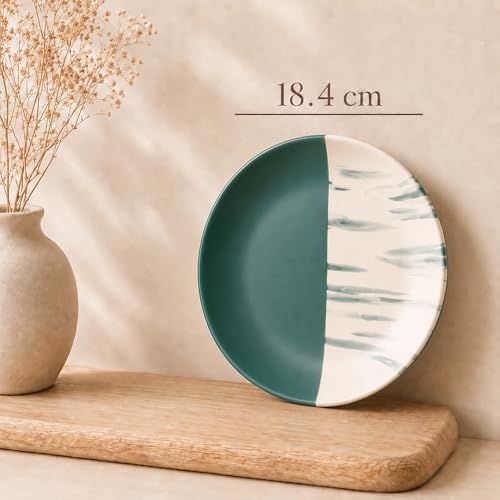 Image of The Earth Store Dual Tone Teal Italian 7 Inch Ceramic Quarter Plates Set of 6 | Microwave & Dishwasher Safe Plate | Half Plate for Dessert, Snacks, Dinner | Snack Plates for Gifting, Daily Use