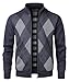 Herothorn Men's Argyle Cardigan Full Zip Knitwear Fleece Lined Jumper Knit Sweater Black