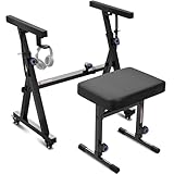 Liquid Stands Piano Keyboard Stand and Bench Set - Portable Heavy Duty Music Stand for 54-88 Key Electric Pianos & Adjustable Piano Bench, Stool - Sturdy Keyboard Music Accessories w/ Wheels and Seat