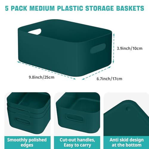 W&H 5 PCS Plastic Storage Boxes, Medium Plastic Storage Baskets with Handle, Home & Kitchen Cupboard Boxes - Image 2