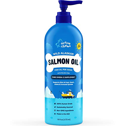 Salmon Oil for Dogs - Fish Oil Joint Supplement for Immune Support & Dog Relief. 16Oz Wild Alaskan Salmon Oil with Natural EPA + DHA Fatty Acids for Skin & Coat by Active Chews