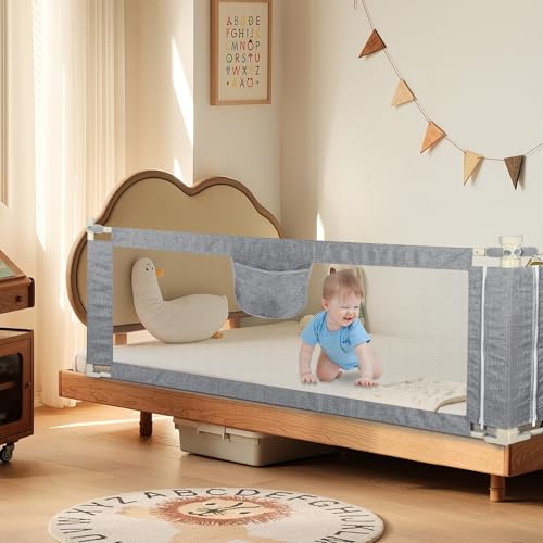 Willonin Barreira de cama para bebé, barreira de segurança para cama infantil altura ajustável, corrimão de cama de segurança com proteção para bebés e crianças (180 cm)