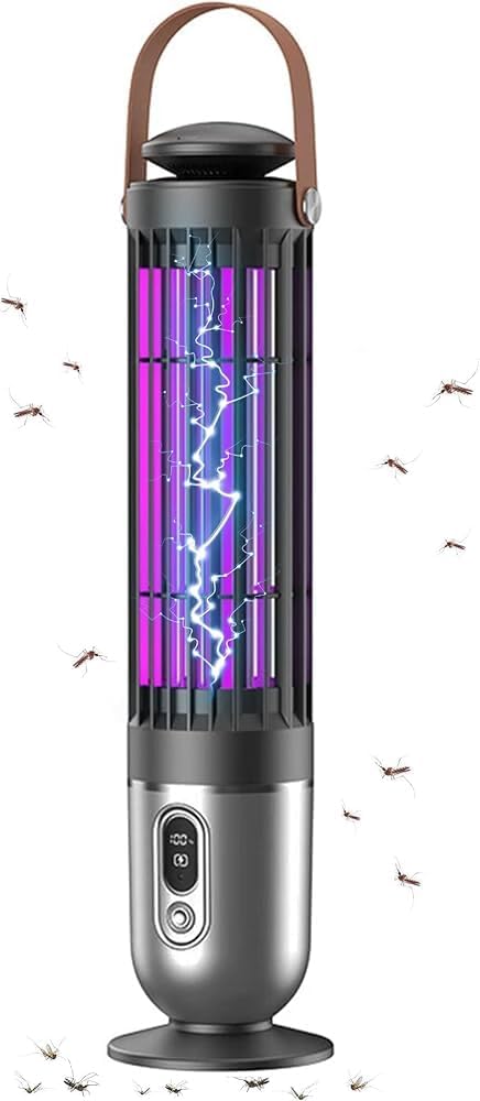 Electric UV Mosquito Killer Lamp, Portable Indoor Bug Zapper with 2000V High Voltage Grid, Smart Light Control, Purple LED, Silver