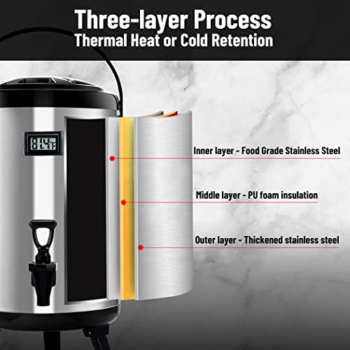Wantjoin Insulated Beverage Dispenser-Thermal Hot And Cold Beverage Dispenser-Tea Dispenser-Stainless Steel 12 L Hot Drink Dispenser With Spigot For Hot Tea & Coffee, Cold Milk, Water, Juice(Silver) #TOP3