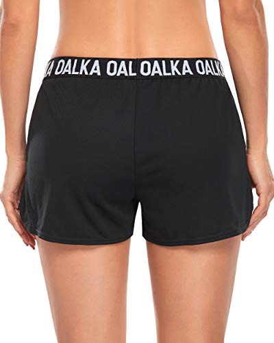 Oalka Women's Running Shorts Workout Athletic Fitness Side Pockets Gym Shorts Black S #TOP4