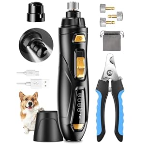 Dog Nail Grinder & Clipper 2-in-1 Set – 25dB Ultra Quiet with 3 Grinding Wheels & 2 LED Lights, Rechargeable for Large/Puppy Dogs & Cats, 3-Speed Adjustable for Anxious Pets